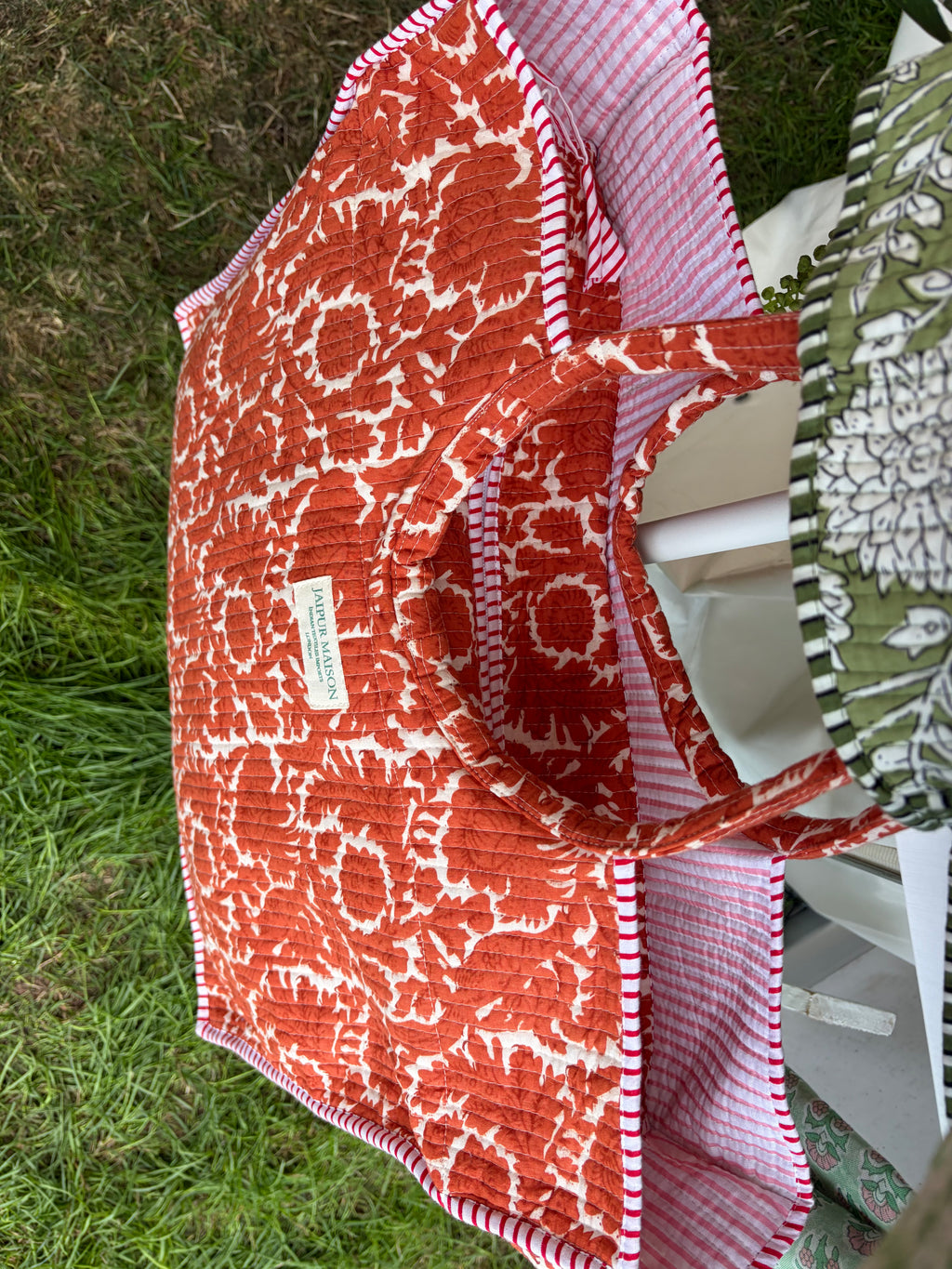 Autumn block print tote bag