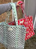 The EVERYTHING BLOCK PRINT TOTE - GREEN APPLE