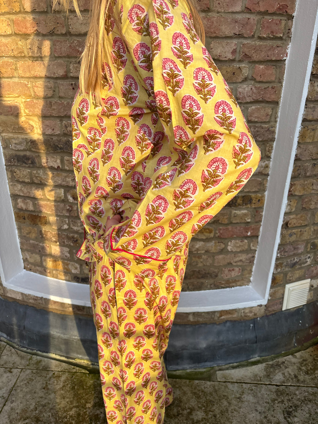 Butter Yellow Block Print Pyjama SET