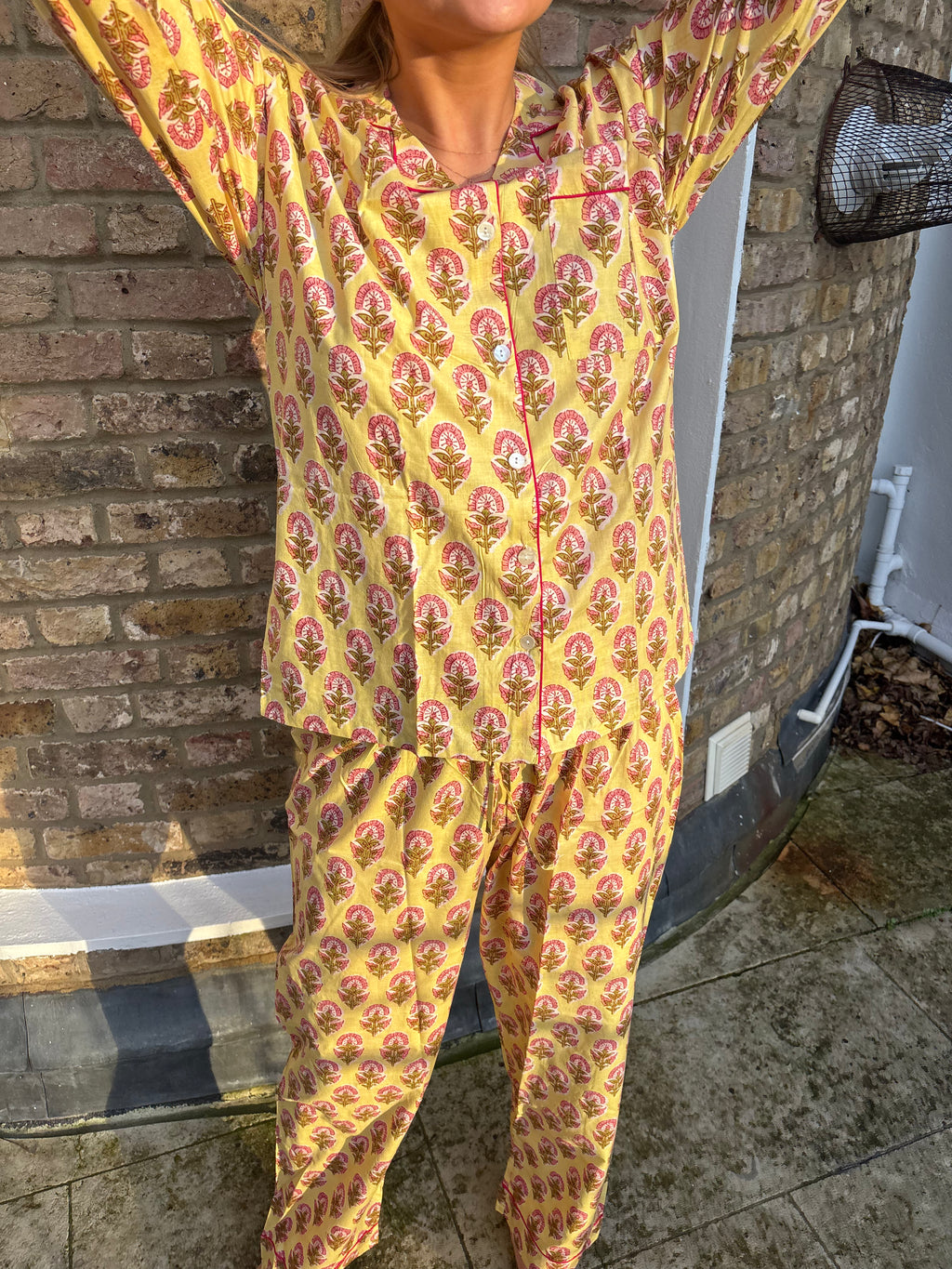 Butter Yellow Block Print Pyjama SET