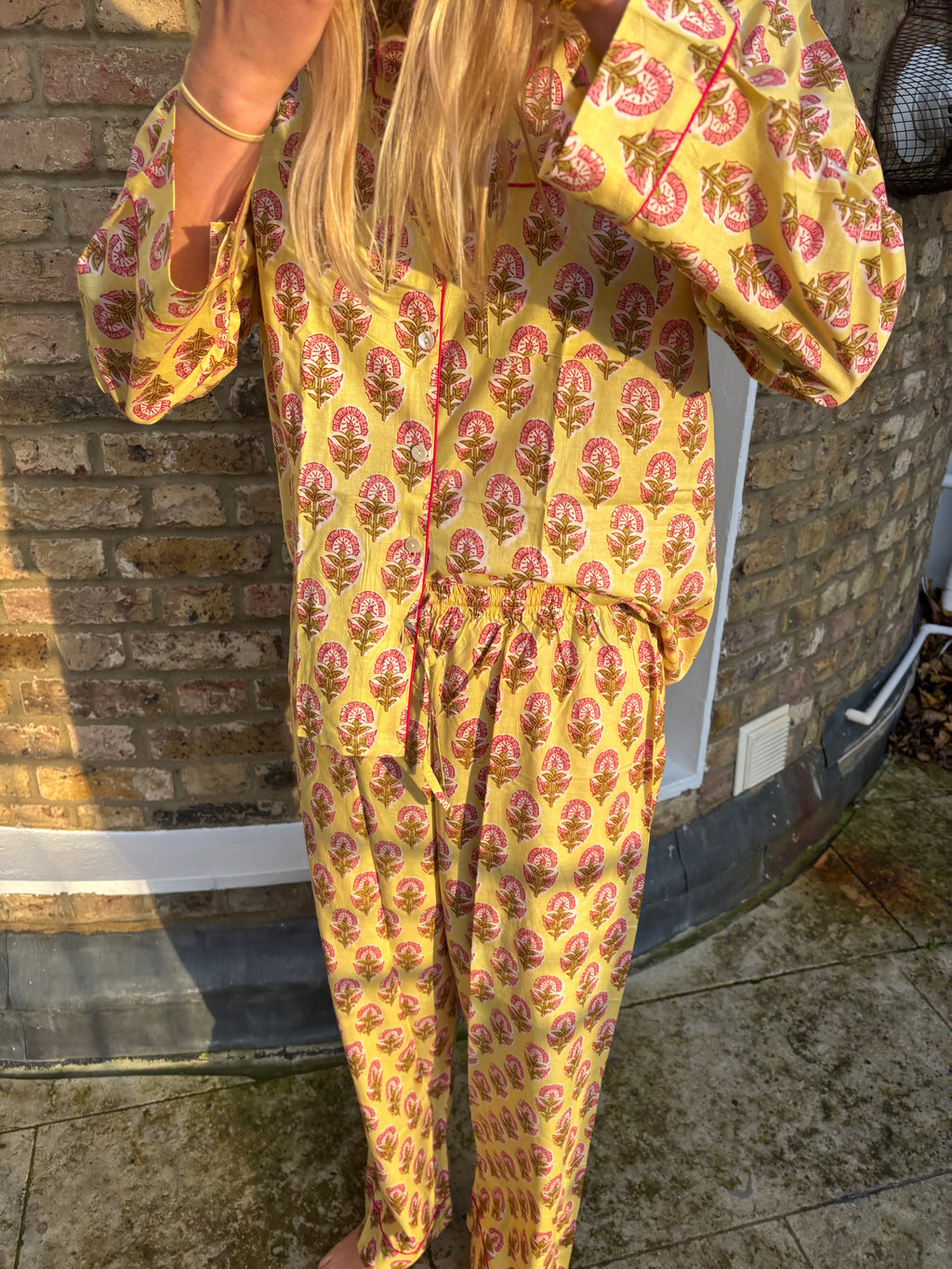 Butter Yellow Block Print Pyjama SET