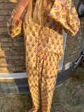 Butter Yellow Block Print Pyjama SET