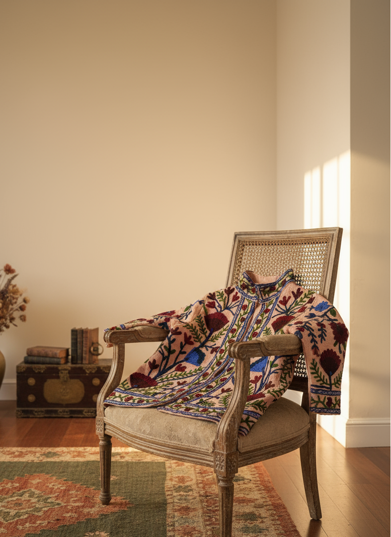 Pink City Suzani Jacket in elegant setting